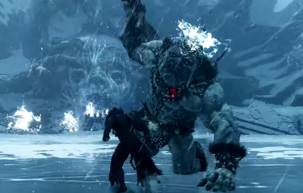 Droeg raising his bone club during a Phase 1 attack tell