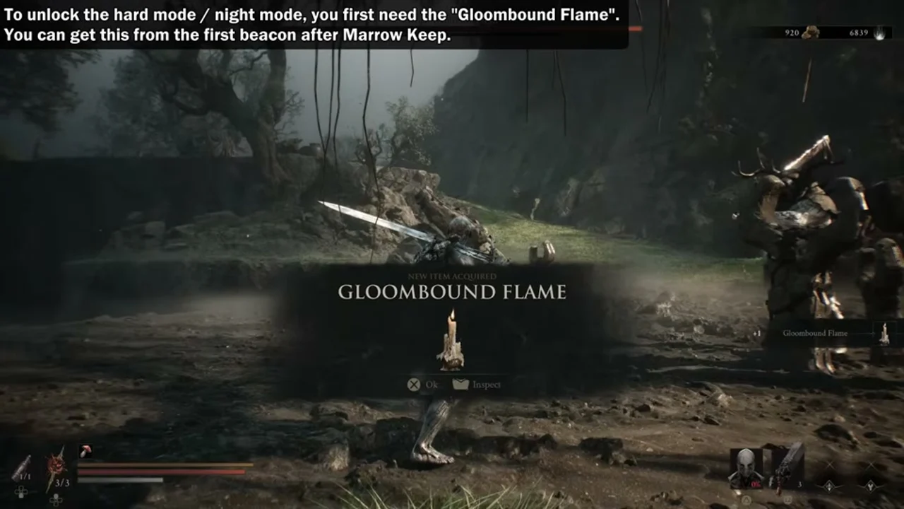Gloombound Flame acquired while the Great Arbiter of Flesh is still alive in the arena.