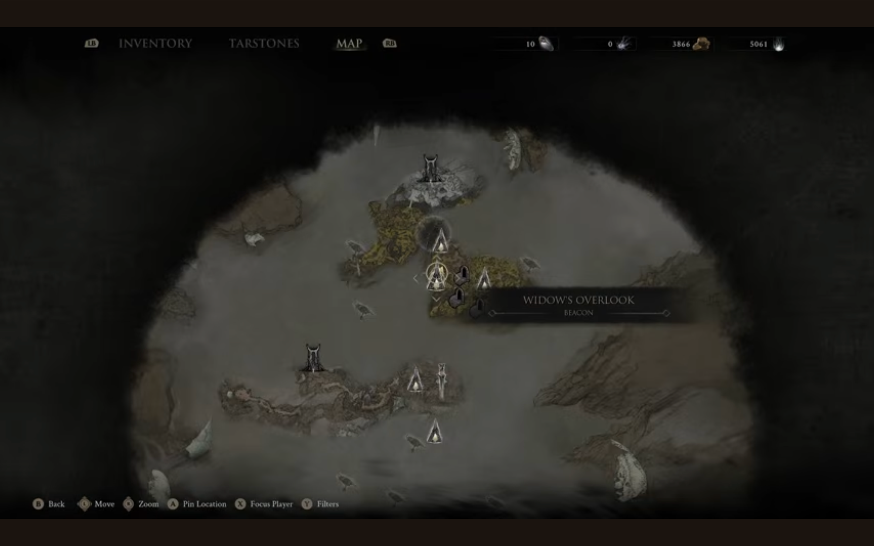 Widow's Overlook Beacon UI in Mortal Shell 2.