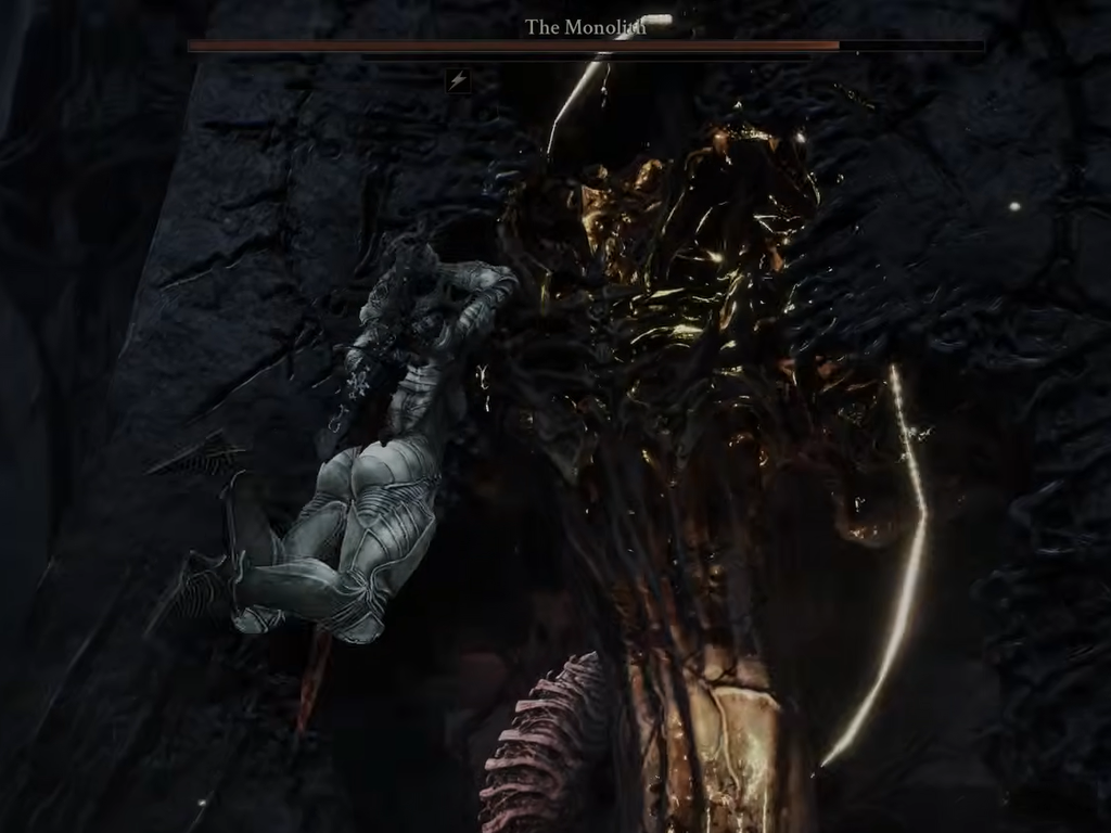Player approaching Monolith's exposed center for a short punish.