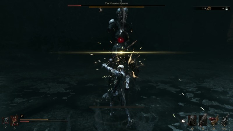 The Nameless Captive raising a red-warning attack during the second phase.