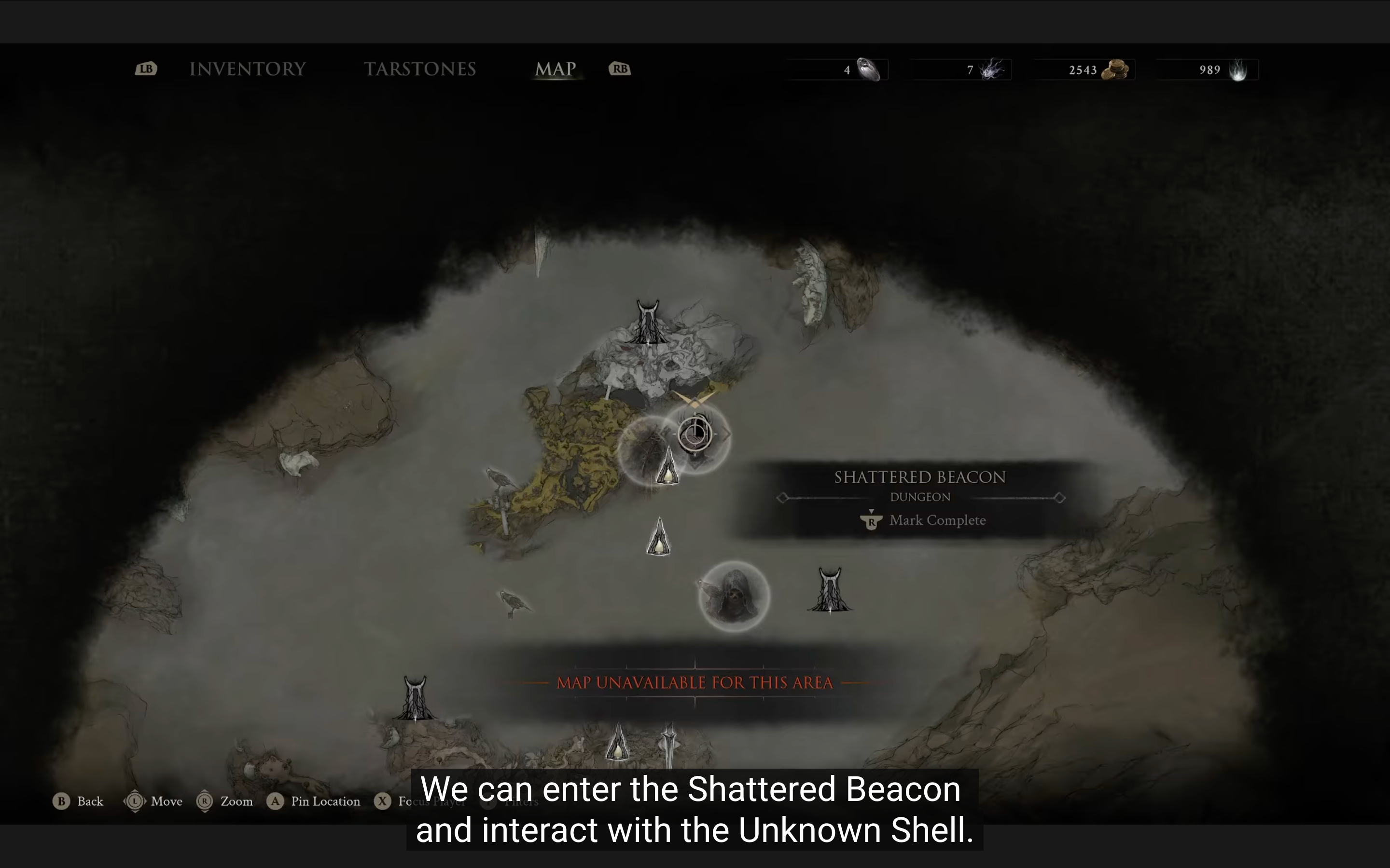 Shattered Beacon dungeon entrance in Mortal Shell 2. Third-party gameplay footage / evidence capture.